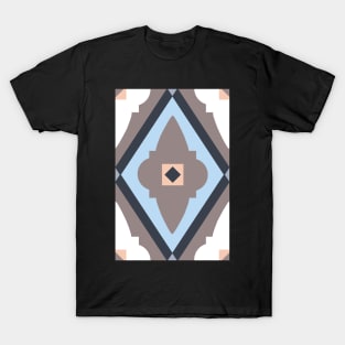 Abstract geometric diamond pattern brown, blue and white T-Shirt